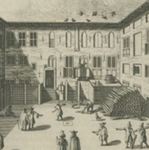 Antique Print of the House of Correction in Amsterdam by Commelin, 1693, close-up 2