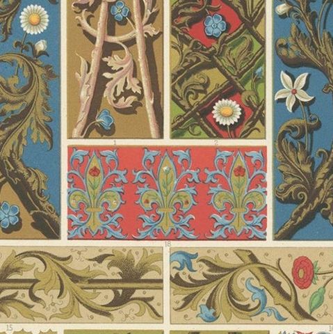 Pl. 50 Antique Print of Middle Ages Ornaments by Racinet, circa 1890, close-up 1