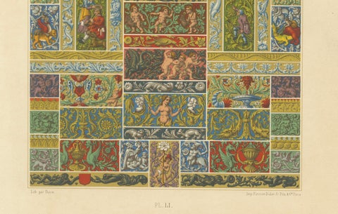 Renaissance Decorative Friezes, Grotesques, Cherubs & Heraldry, Plate LI, 1869, close-up 3