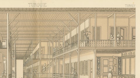 Ottoman Harem Interior Lithograph, Constantinople, Melling, Paris c.1888, close-up 4