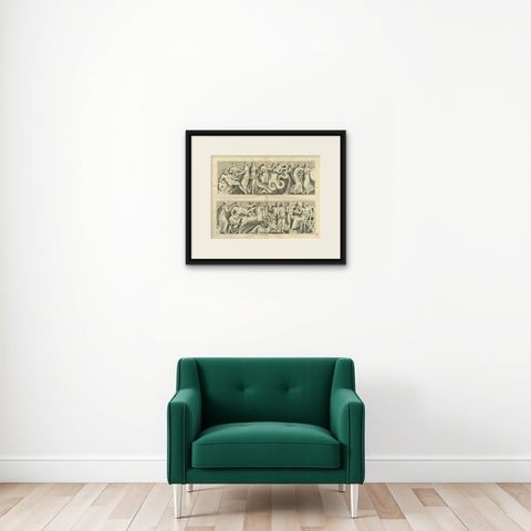 Monumental Classical Frieze, Montfaucon Antiquity Explained, London 1721, shown framed on a wall, true to size
