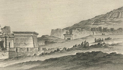 Temple Ruins at Thebes with Architectural Plan, Egypt, Antique Engraving, c.1802, close-up 5
