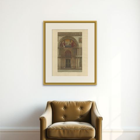 Pl. 8 Antique Print of the Portal of San Pietro of the Basilica of San Marco, shown framed on a wall, true to size