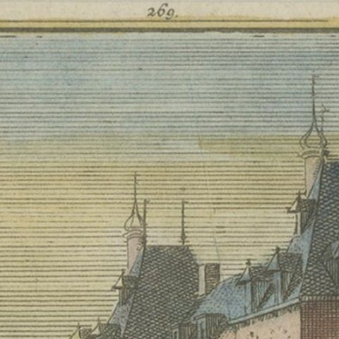 Antique Print of 'Huis Klein Poelgeest' a Castle in Ridderkerk, Holland, c.1750, close-up 2