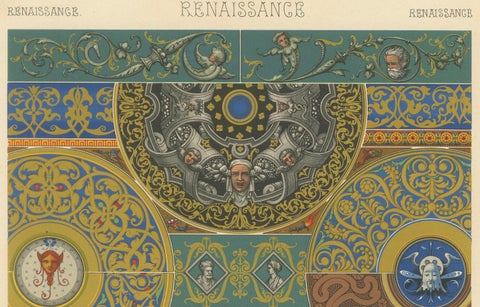 Renaissance Ceiling Ornament, Antique Decorative Print, Plate LIX, 1869, close-up 3