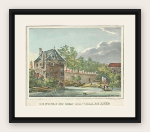 Antique Print of Tower 'de Beer' in Utrecht, City in The Netherlands, circa 1830, shown framed
