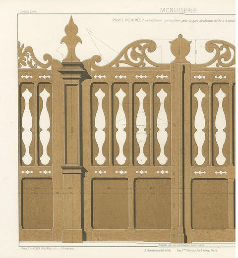 Architecture Print of Woodwork of an Entry Door by Delarue, circa 1880, view 3