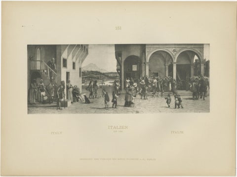 Italian Renaissance Street Scenes, Set of 2 Decorative Engravings, ca.1880, view 2