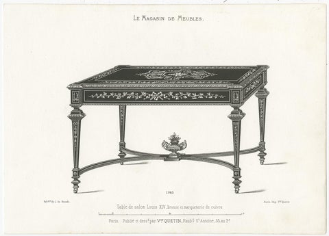 Set of 3 Antique Furniture Prints of Various Tables by Quetin, circa 1860, view 4