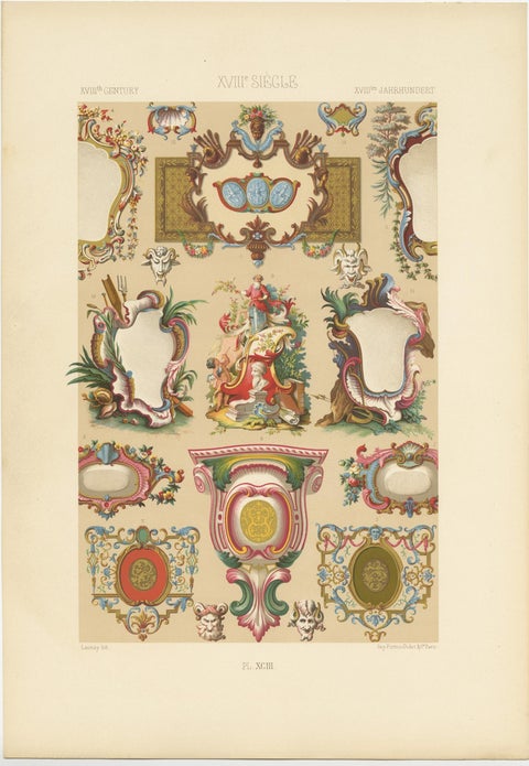 Pl. 93 Antique Print of XVIIIth Century Ornaments by Racinet (c.1890), view 4