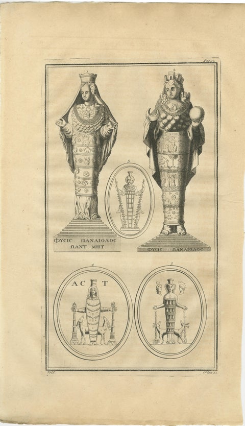 Diana of Ephesus Antique Engraving, Montfaucon Antiquité Expliquée, 1721, view 2