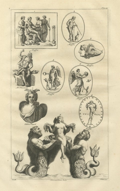 Classical Mythological Figures Engraving, Montfaucon Antiquité Expliquée 1721