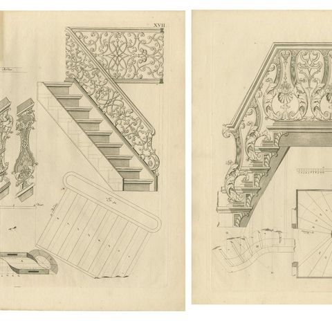 Ornate Baroque Stairs: Van der Horst's Design Mastery in Engravings, 1739, close-up 1