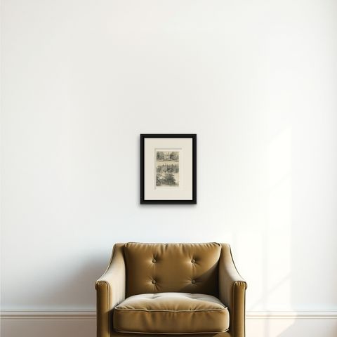 Old Print of Castles & Other Views between Zwolle & Deventer, The Netherlands, shown framed on a wall, true to size