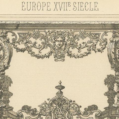 Pl. 89 Antique Print of European 17th Century Furniture by Racinet, circa 1880, close-up 1