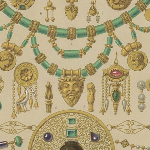 Pl. 7 Antique Print of Etruscan Ornaments by Racinet, circa 1890, close-up 1