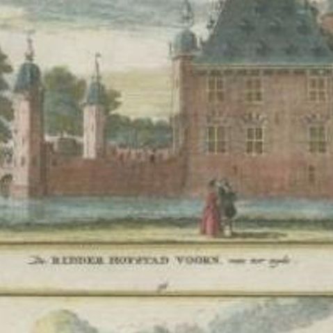 Antique Print with Two Views of a Castle in Meern, The Netherlands, c.1750, close-up 1