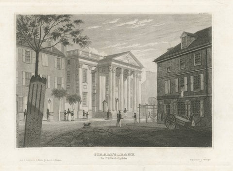Antique Philadelphia View, Girard’s Bank, Neoclassical Architecture, 1855