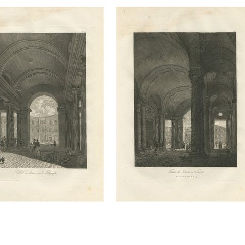 Antique French Architectural Engravings, Louvre Interior Arches Set of four 1803, close-up 4