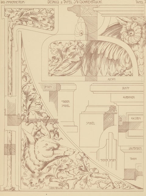 Pl. 78 Antique Print of Furniture Details by Kramer, circa 1910, view 3