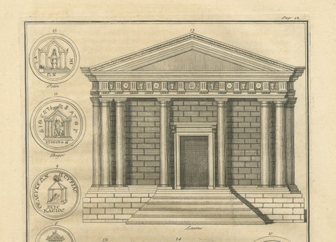 Antique Roman Temple Engravings Set of 3, Montfaucon 1721 Architecture, close-up 3