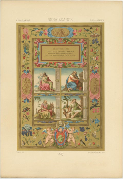 Pl. 61 Antique Print of Renaissance Ornaments by Racinet, 'circa 1890', view 2