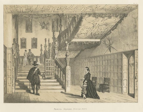 Antique Print of the Staircase at Hatfield House by Nash, circa 1870, view 3