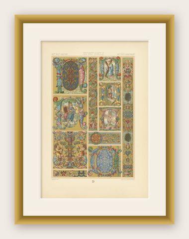 Pl. 98 Antique Print of 16th-17thCentury Italian Decorations by Racinet, shown framed