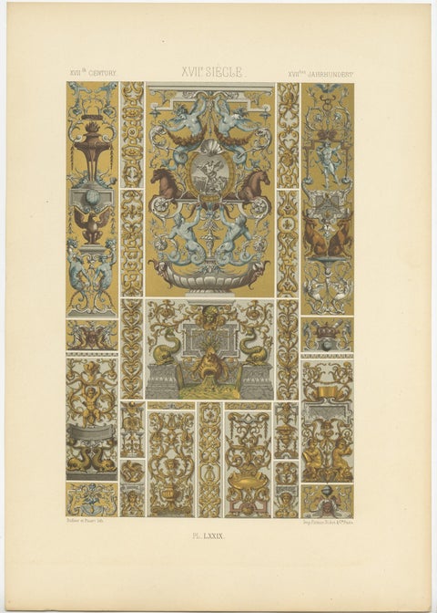 Pl. 79 Antique Print of XVIIth Century Ornaments by Racinet, circa 1890, view 3