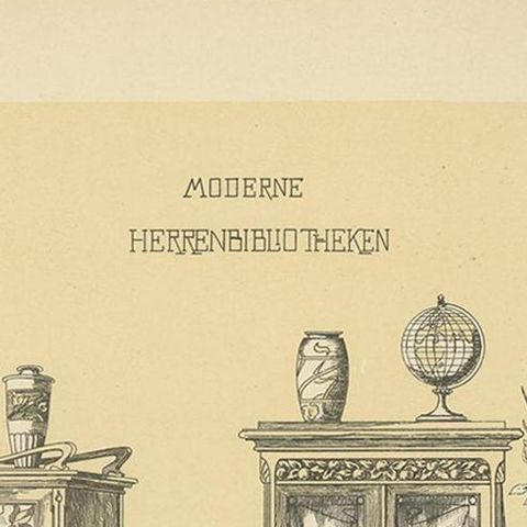 Pl. 66 Antique Print of Library Furniture by Kramer, circa 1910, close-up 1
