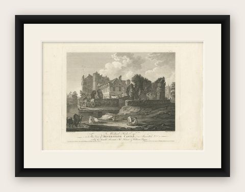 Antique Print of Beverston Castle by Byrne, '1778', shown framed