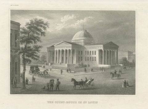 St Louis Court House Antique Print, Missouri Architecture View c.1850, close-up 1