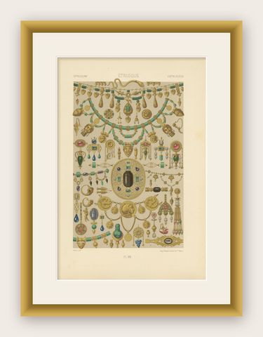 Pl. 7 Antique Print of Etruscan Ornaments by Racinet, circa 1890, shown framed