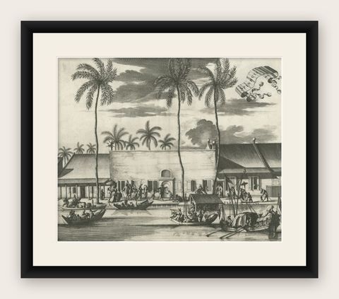 Old Print of the Spinning House in Batavia, Nowadays Jakarta, Indonesia, 1682, shown framed