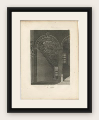 Antique Institut de France Grand Staircase Interior Print, Baltard 1803, shown framed