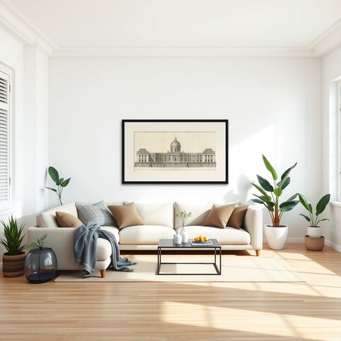 Antique Print of the Facade of the Collège des Quatre-Nations by Mariette '1738', shown framed in a room, true to size