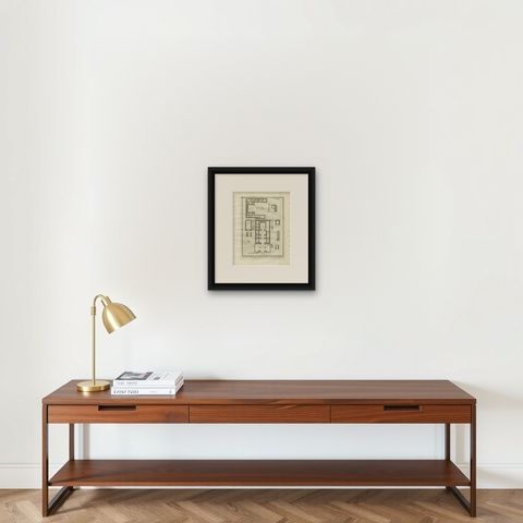 Temple and Buildings of the Labyrinth, Hawara, Floor Plan Engraving, Egypt 1776, shown framed on a wall, true to size