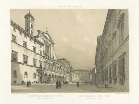 Rome Piazza Santi Apostoli, Grand Architectural View, Benoist 1869, close-up 1