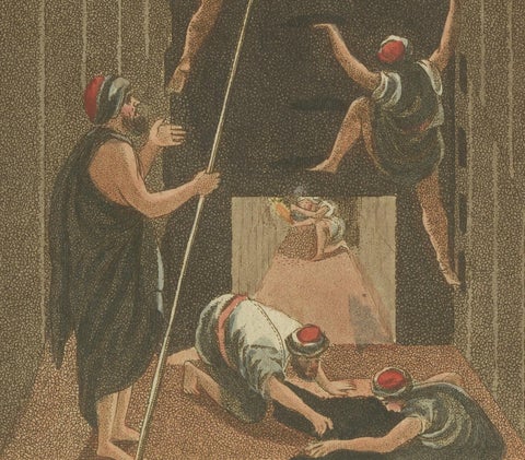 1805 Hand-Colored Engraving of Ancient Pyramid Construction from Bertuch’s Work, close-up 1
