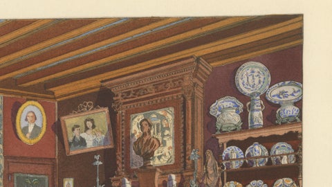 French Art Nouveau Interior Study with Delft Faience Collection, c.1900, close-up 3