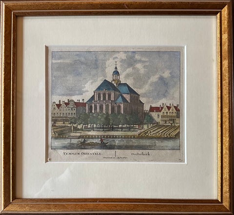 Framed Antique Print of the Temple Orientale Oosterkerk in Amsterdam, 1710, close-up 1