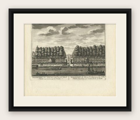 Antique Print of Estate Wallestein Near Utrecht, the Netherlands, 1719, shown framed