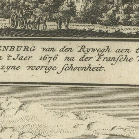 Antique Print of Kronenburg Castle Near Loenen, Utrecht, the Netherlands, c.1725, close-up 3