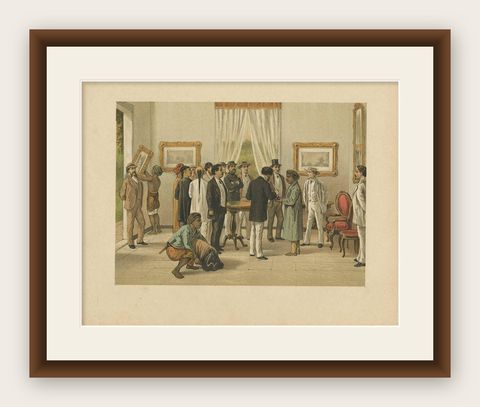 Antique Print of a Residence Interior in Batavia by M.T.H. Perelaer, 1888, shown framed