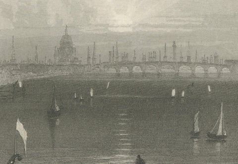 Thames Embankment and the Grandeur of Somerset House: A Steel Engraving, 1835, close-up 4