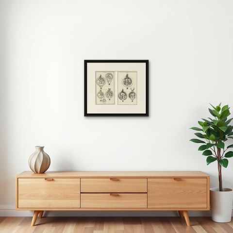 Ancient Lamps in Art: Montfaucon's 18th-Century Engravings, circa 1722, shown framed on a wall, true to size