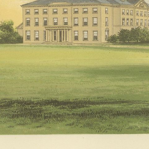 Farnham House Estate View, Georgian Manor Landscape Engraving, c1850, close-up 5
