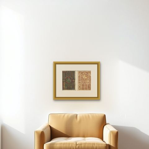Romanesque-Gothic Architectural and Floor Designs by H. Dolmetsch, c.1887, shown framed on a wall, true to size