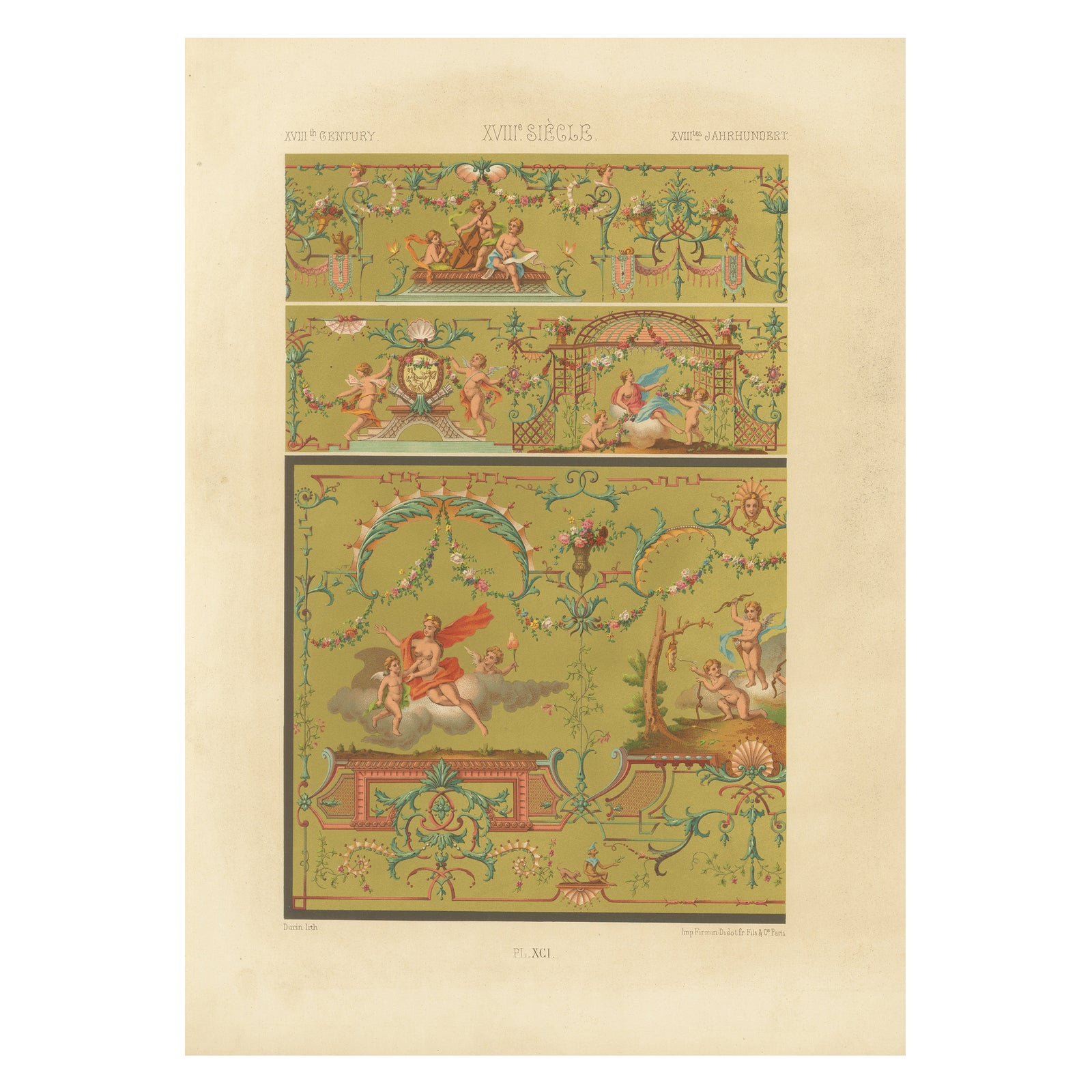 18th Century French Ceiling Design, Neoclassical Fresco and Grotesques, Plate X