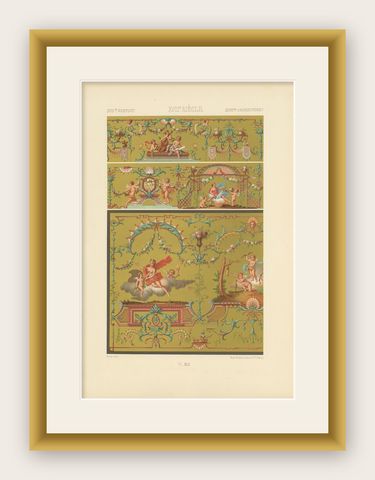 Pl. 91 Antique Print of XVIIIth Century Ornaments by Racinet, circa 1890, shown framed